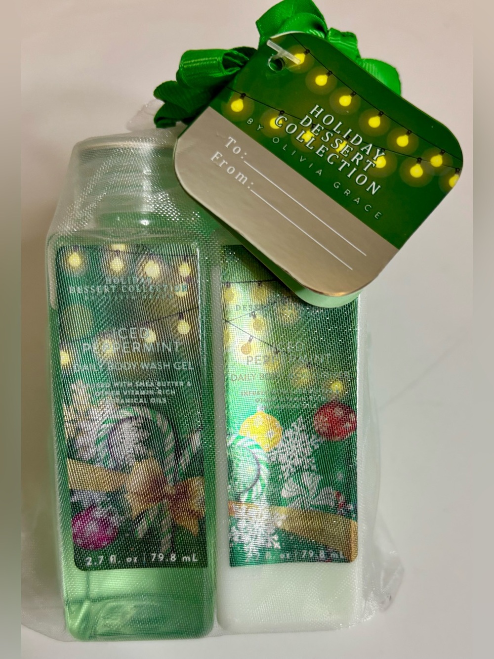 Olivia Grace Holiday Iced Peppermint Body Wash & Lotion Set - Green